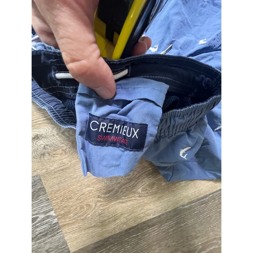 Cremieux Swim Trunks Mens Large Blue Shark Embroidered Excellent Drawstring Mesh